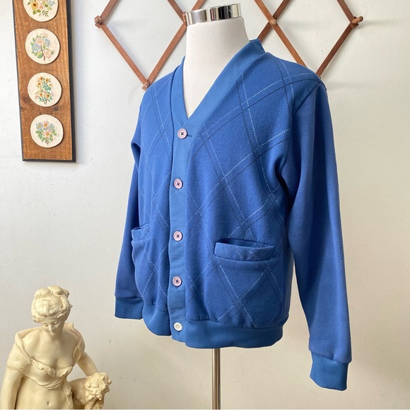 Vintage 90s Haband Argyle Cardigan Sweater with Pockets - Picture 10 of 12
